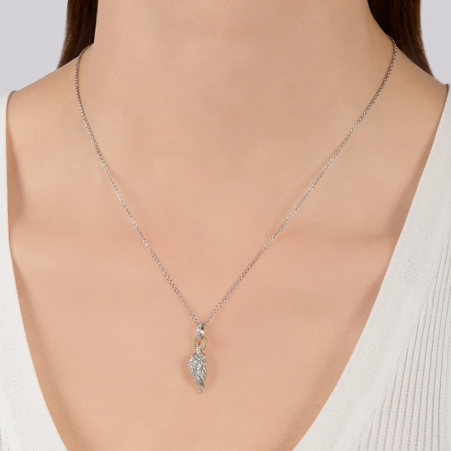 Hallmark Fine Jewelry Medium Diamond Angel Wing Pendant in Sterling Silver & 14K Yellow Gold