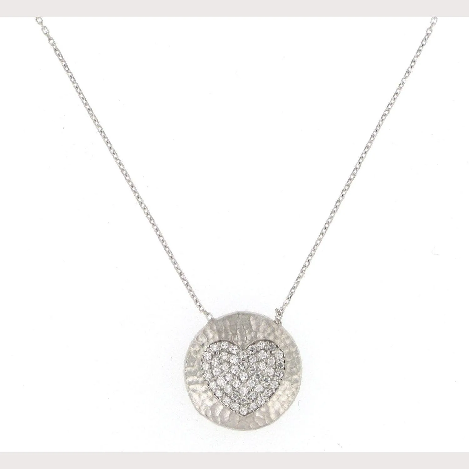 Hammered Heart CZ Pendant