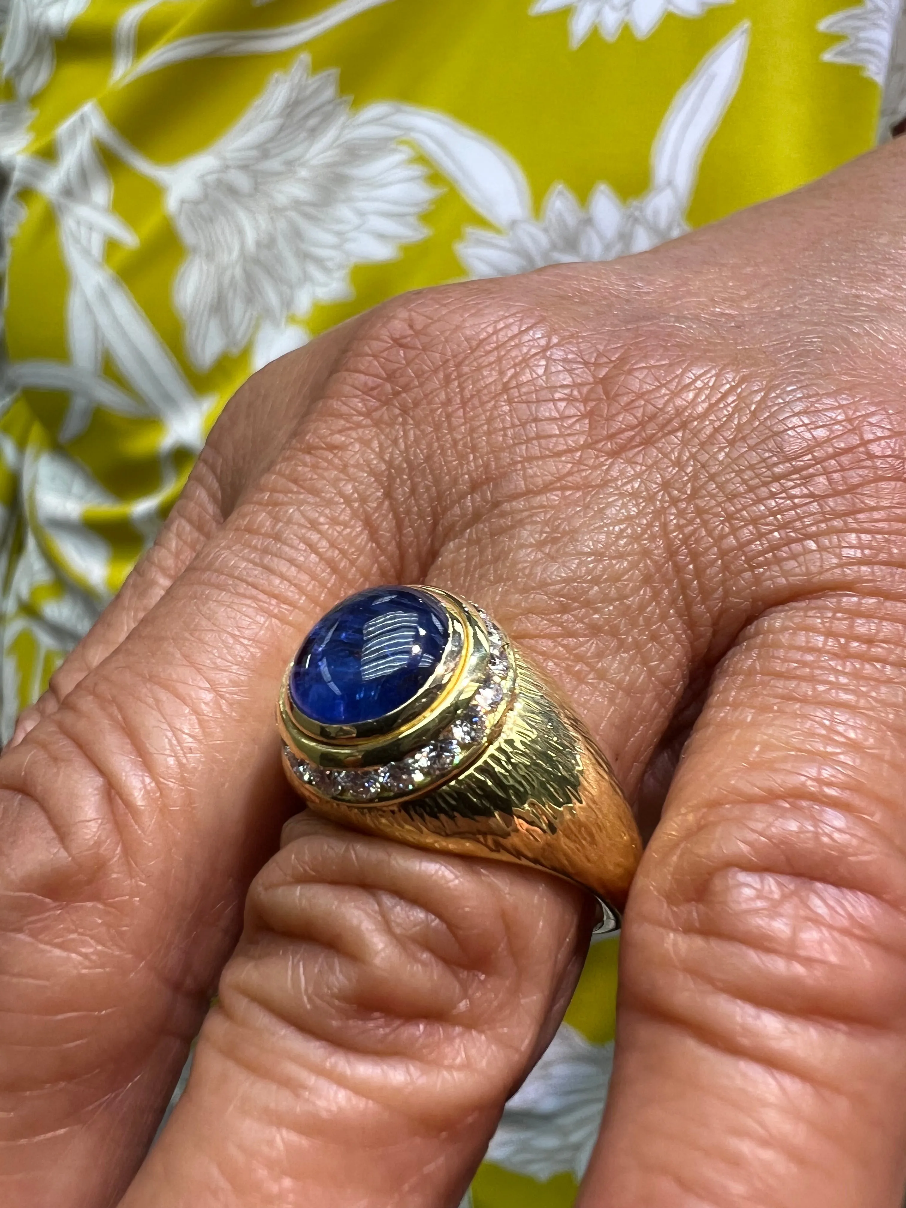 Hammerman Brothers Cabochon Sapphire Diamond Yellow Gold Ring