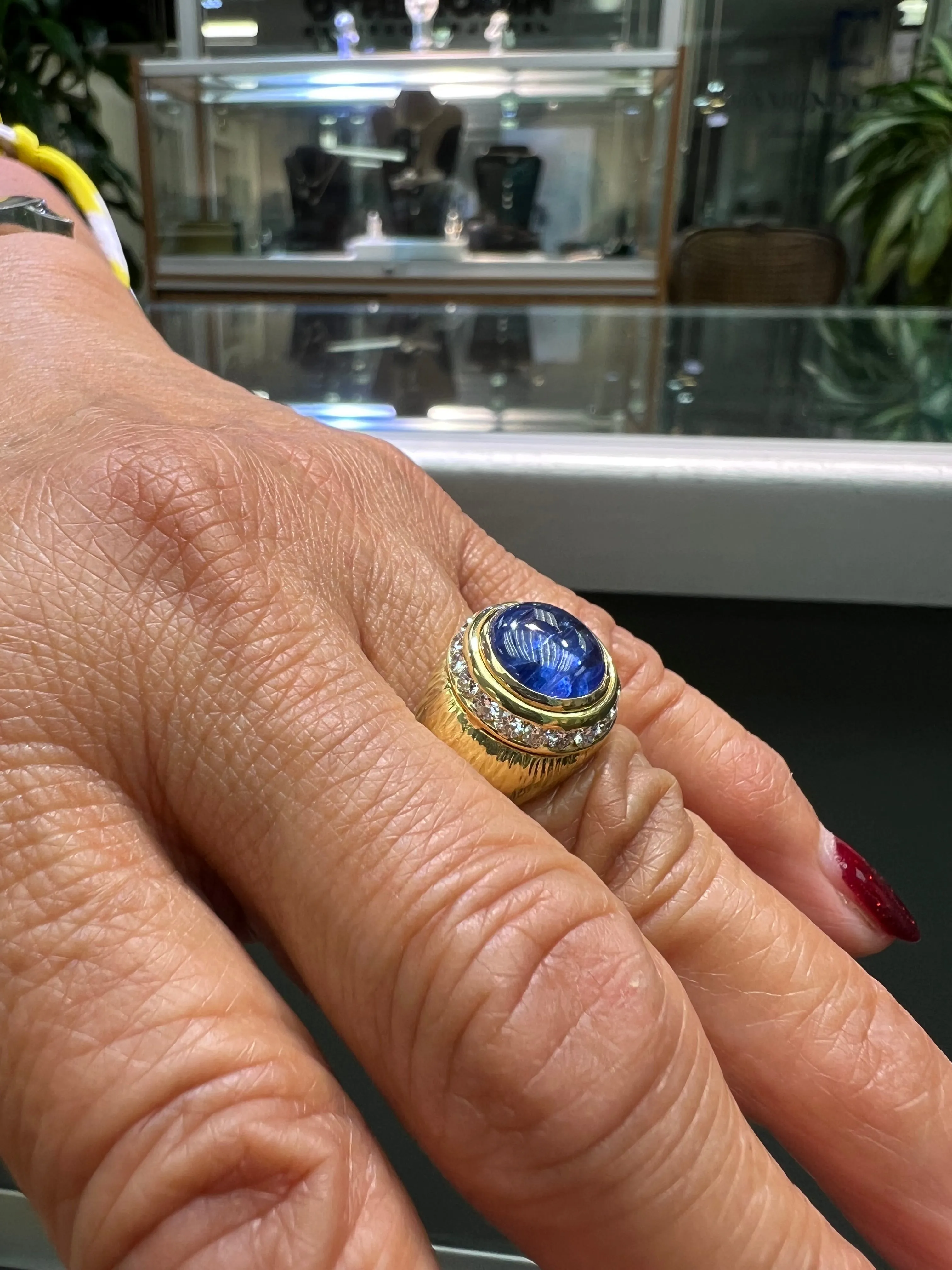 Hammerman Brothers Cabochon Sapphire Diamond Yellow Gold Ring