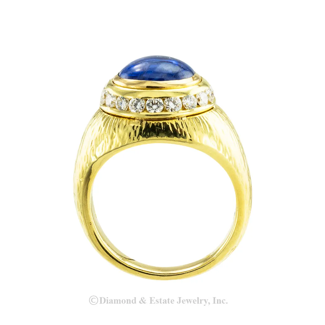 Hammerman Brothers Cabochon Sapphire Diamond Yellow Gold Ring