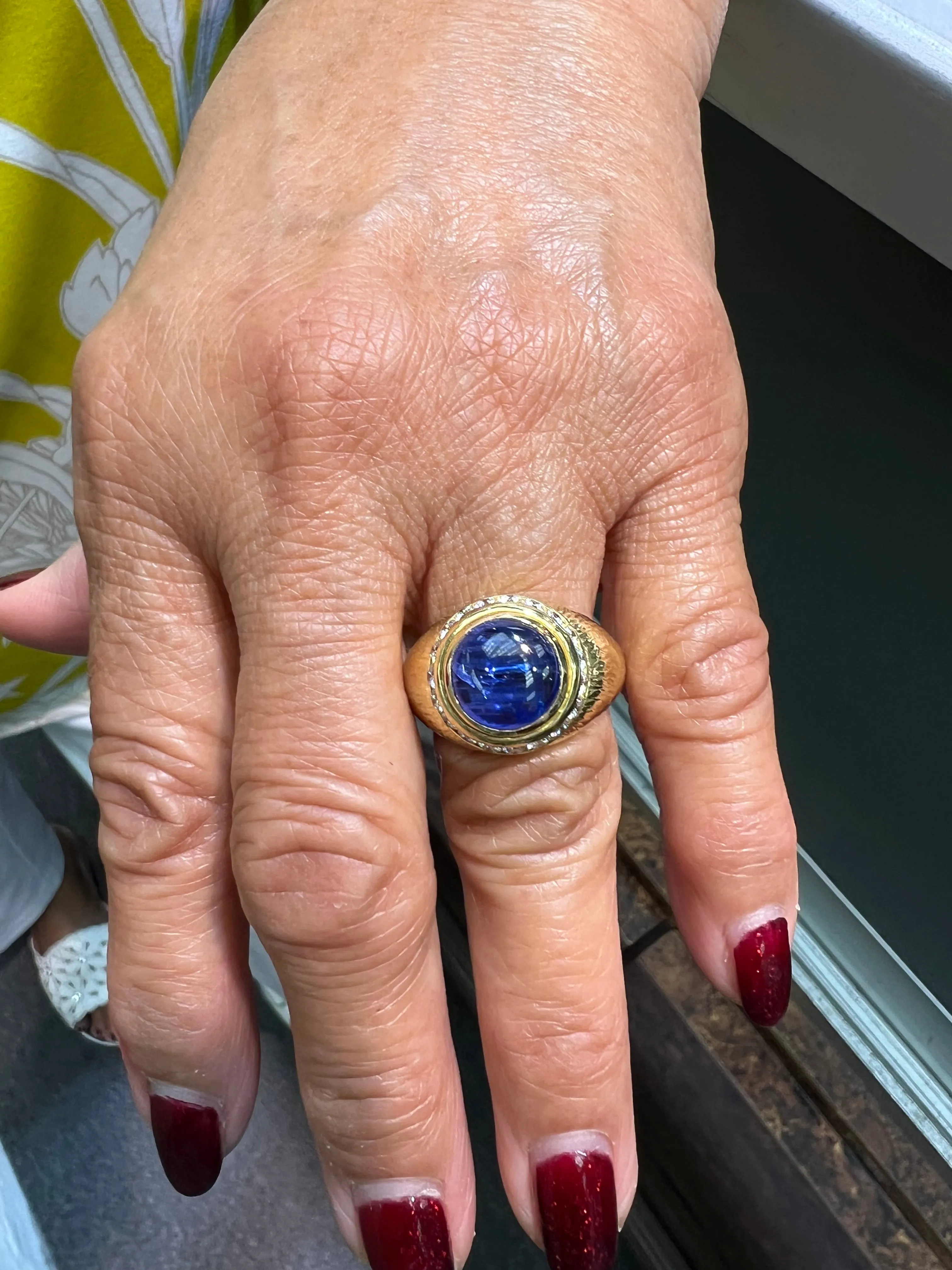 Hammerman Brothers Cabochon Sapphire Diamond Yellow Gold Ring