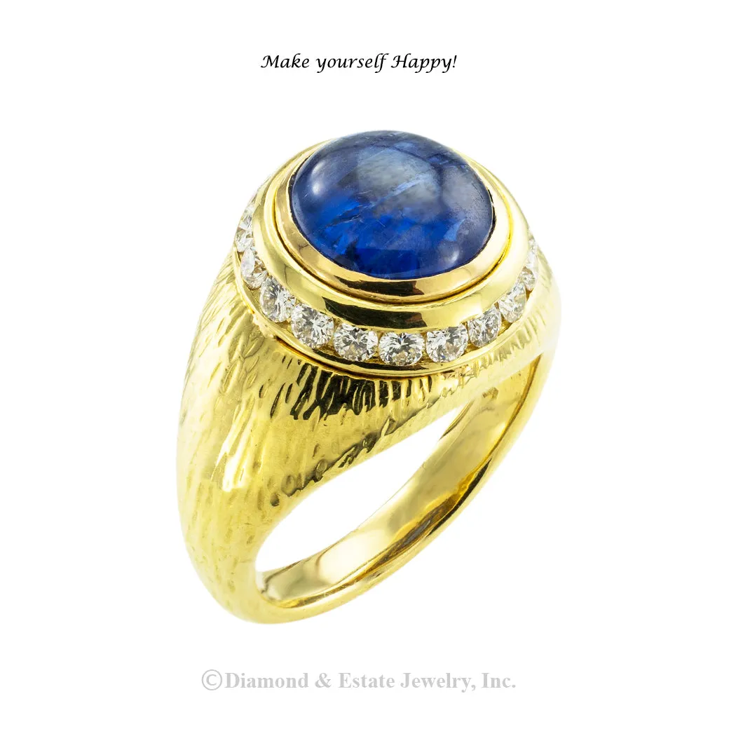 Hammerman Brothers Cabochon Sapphire Diamond Yellow Gold Ring