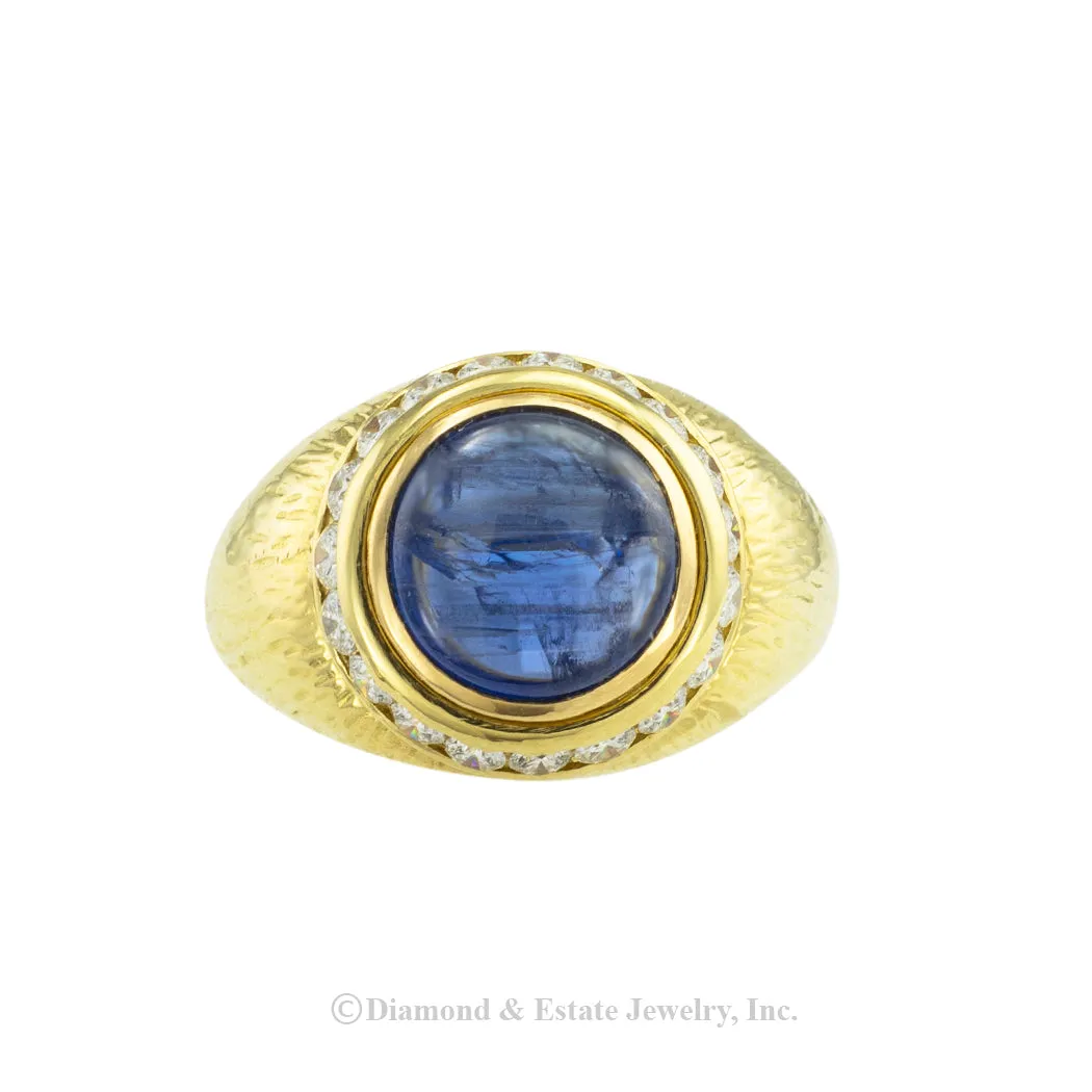 Hammerman Brothers Cabochon Sapphire Diamond Yellow Gold Ring