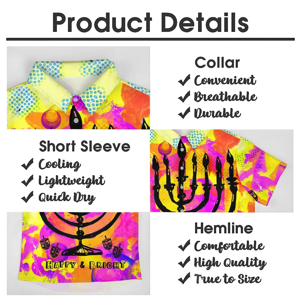 Hanukkah Menorah Art Print Casual Short Sleeve Shirt 2411013108
