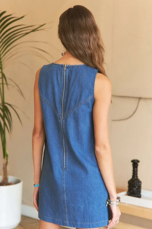 Hazel Blues® |  ADORA Chevron Color Block V-Neck Denim Dress