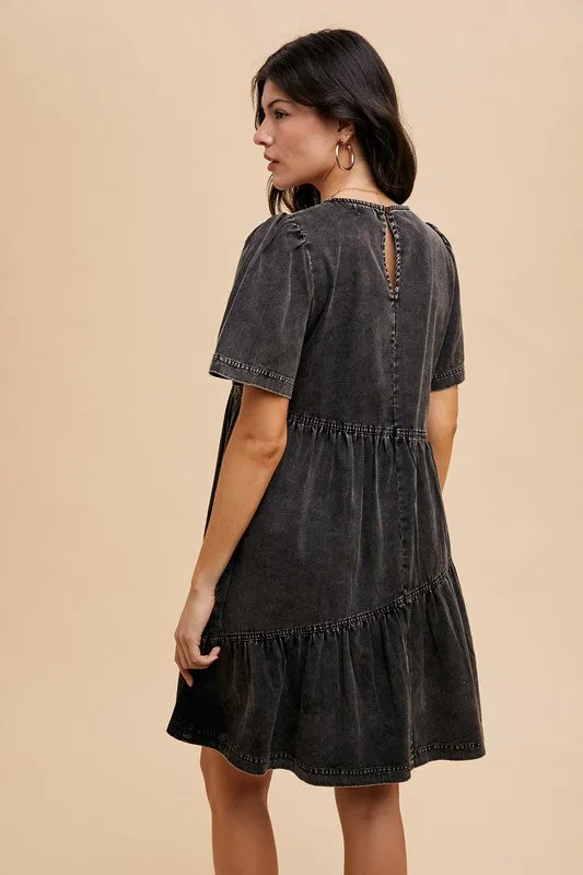 Hazel Blues® |  Annie Wear Mineral Washed Round Neck Short Sleeve Denim Dress