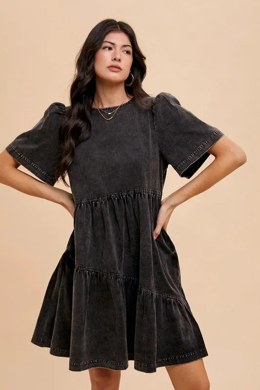 Hazel Blues® |  Annie Wear Mineral Washed Round Neck Short Sleeve Denim Dress