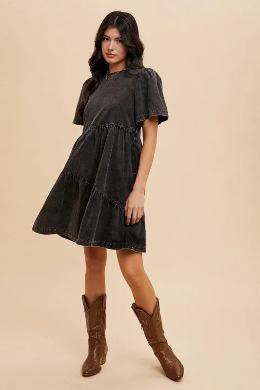Hazel Blues® |  Annie Wear Mineral Washed Round Neck Short Sleeve Denim Dress