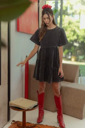 Hazel Blues® |  Annie Wear Mineral Washed Round Neck Short Sleeve Denim Dress