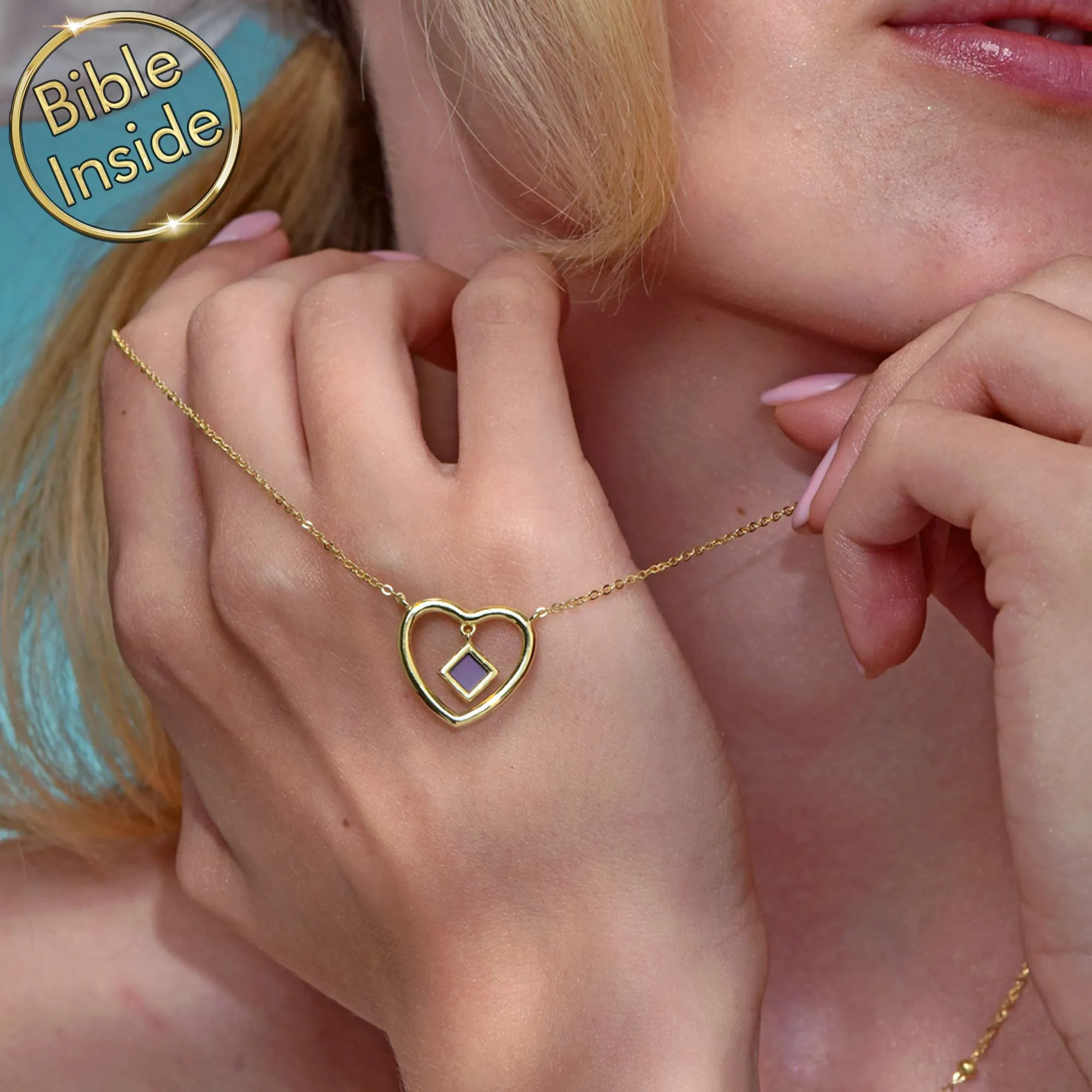 Heart Necklace For Woman With Nano Bible - Sunshine Pendant