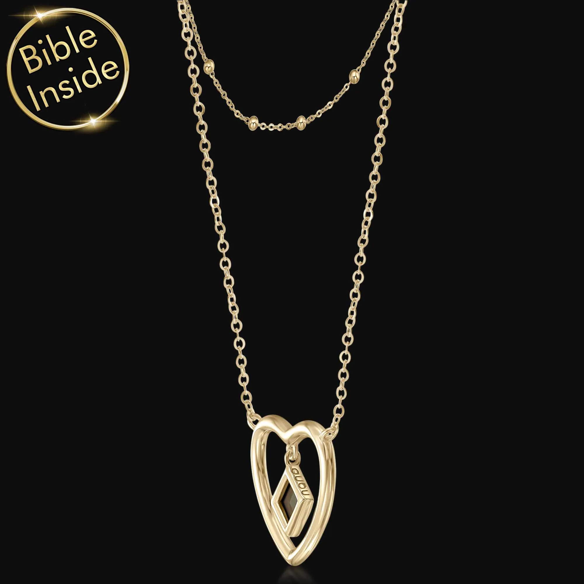 Heart Necklace For Woman With Nano Bible - Sunshine Pendant