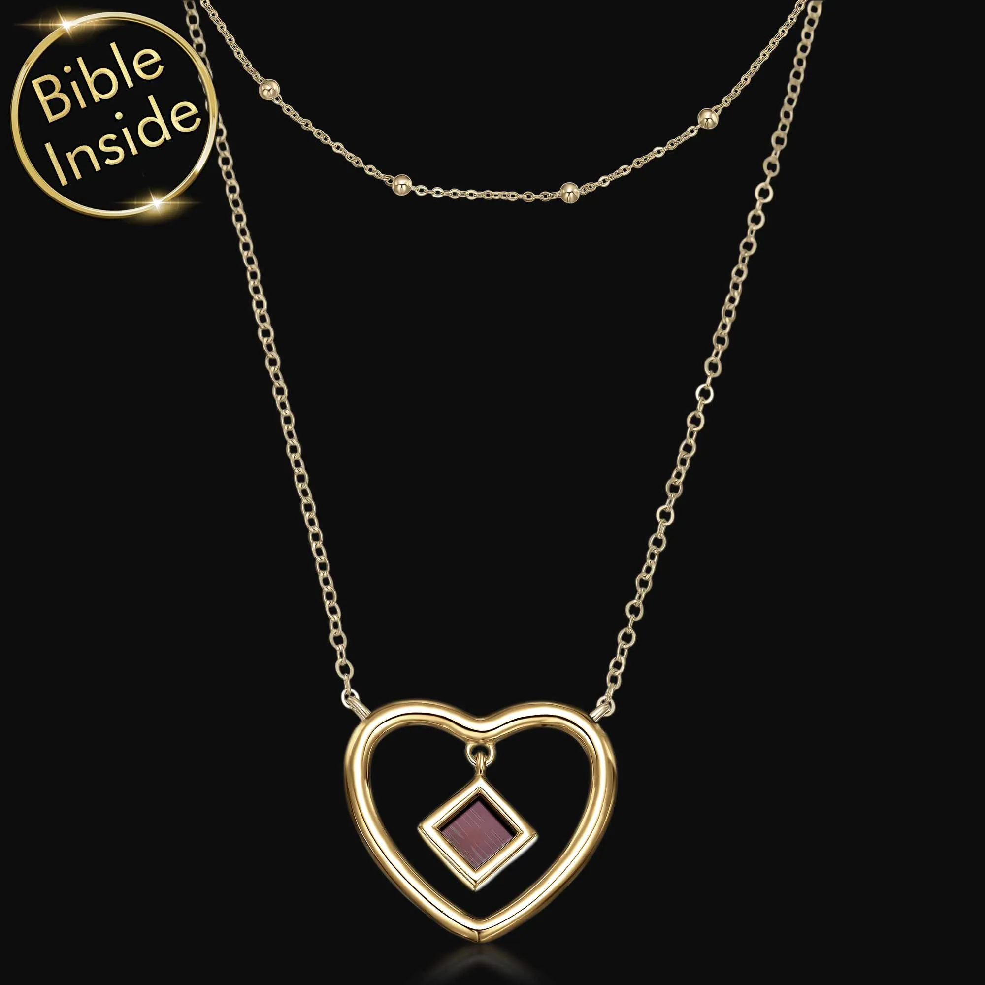 Heart Necklace For Woman With Nano Bible - Sunshine Pendant