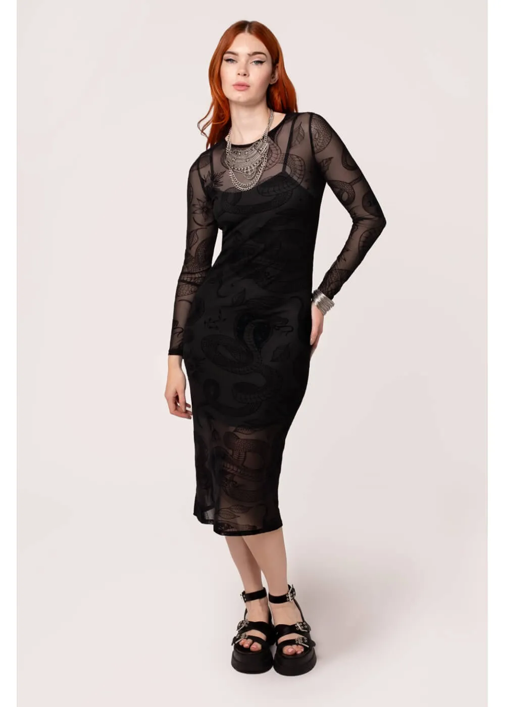 Hell Bunny Snake Charmer Midi Dress Black