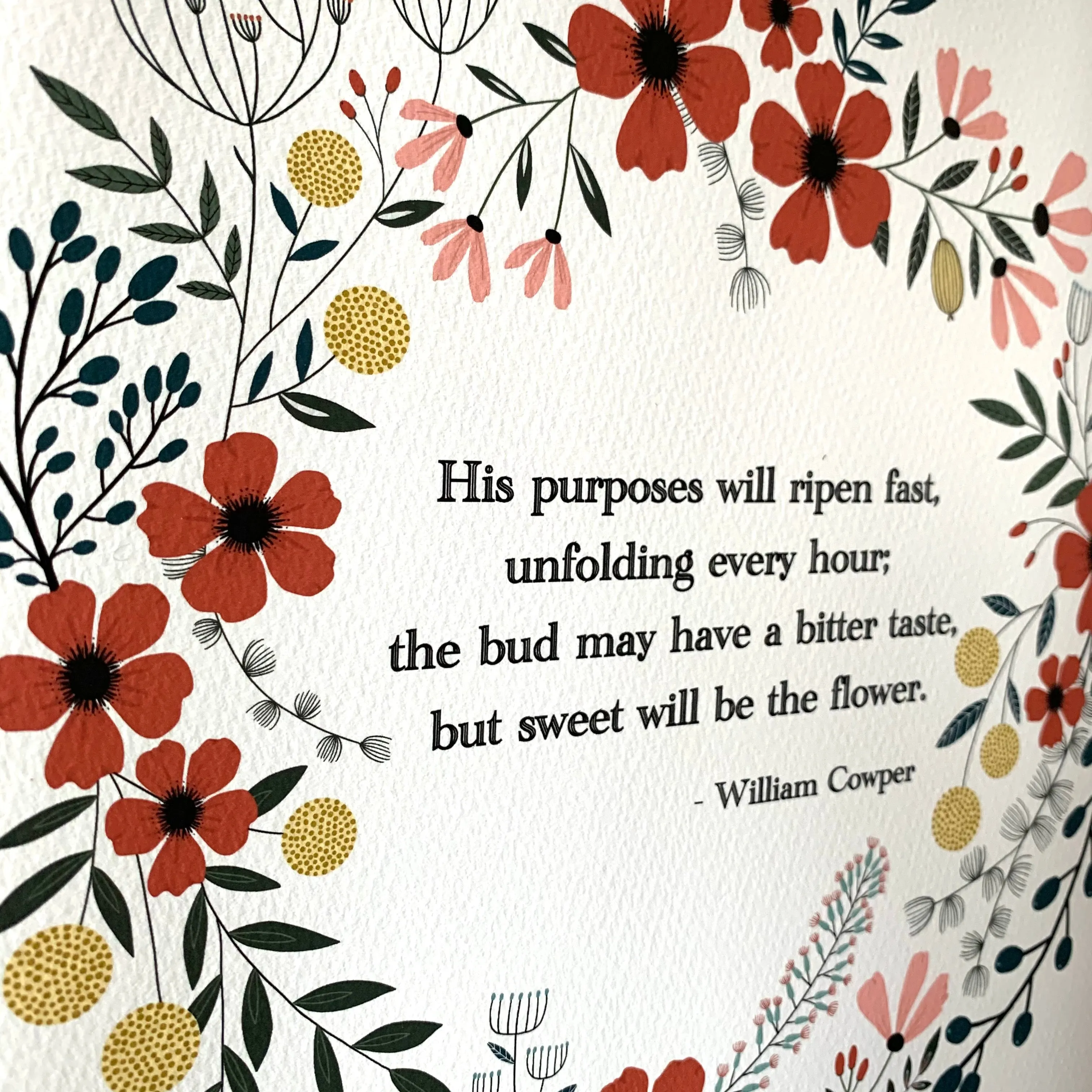 Hymn Wall Art Quote, Vintage Florals Wreath Fine Art Print, 10x10in, “Sweet will be the flower.”