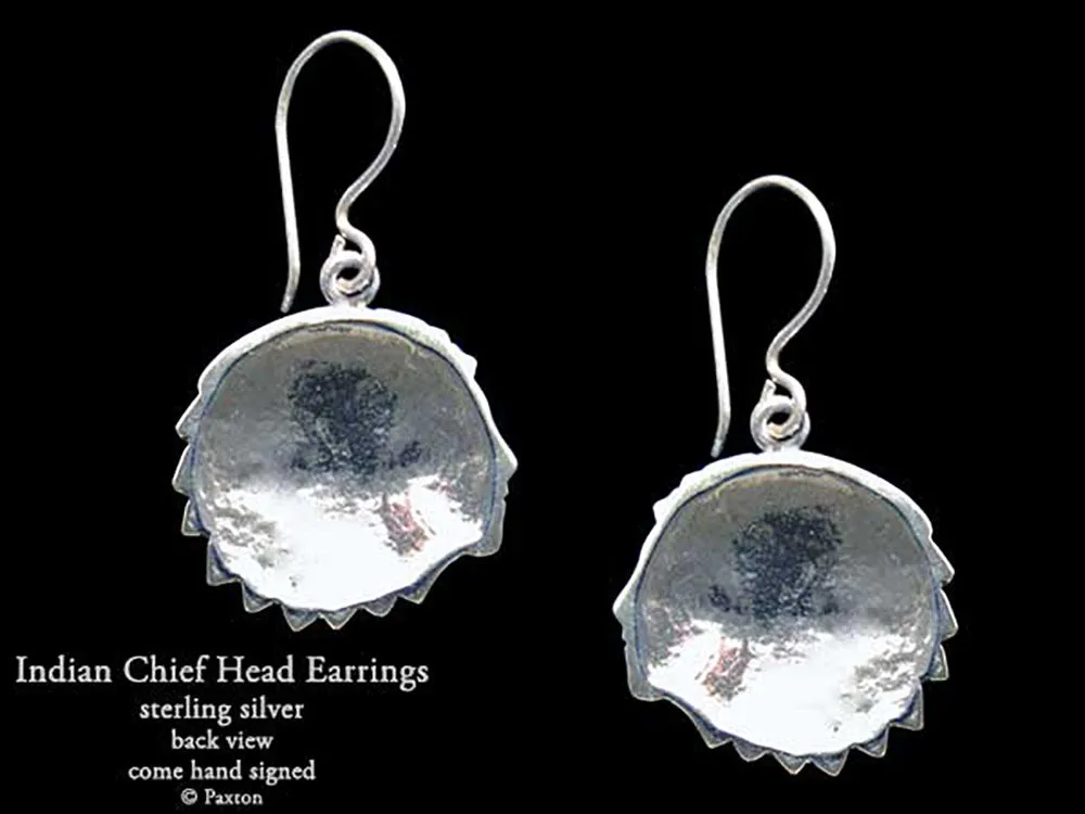 Indian Chief Head Earrings Sterling Silver