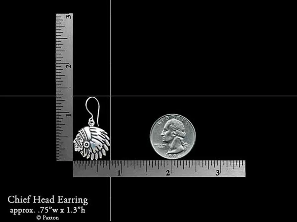 Indian Chief Head Earrings Sterling Silver
