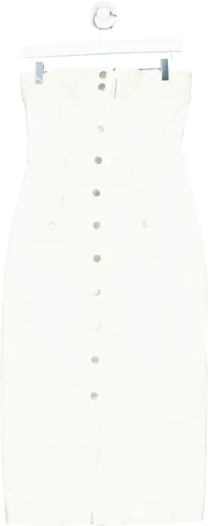 Karen Millen Ivory Denim Bandeau Button Through Midaxi Dress UK 10