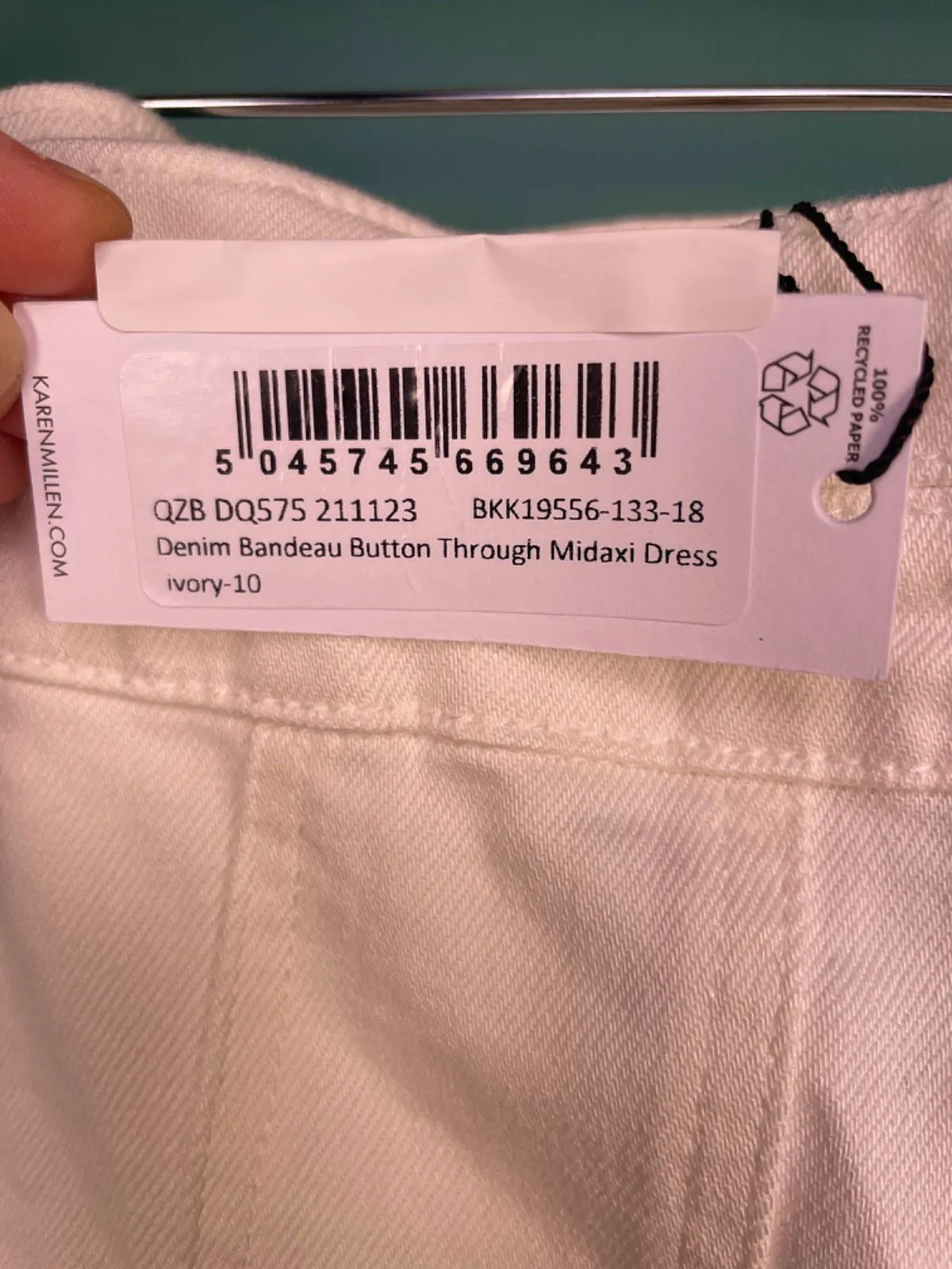 Karen Millen Ivory Denim Bandeau Button Through Midaxi Dress UK 10