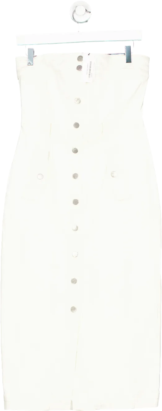 Karen Millen Ivory Denim Bandeau Button Through Midaxi Dress UK 10