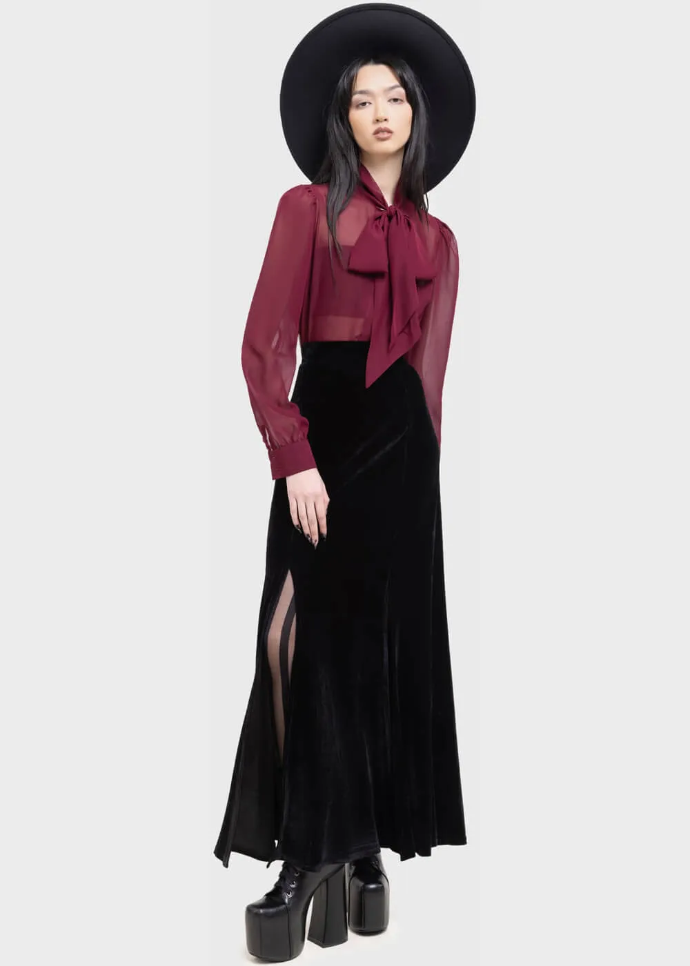 Killstar Kihilist Void Viper Velvet Maxi Skirt Black