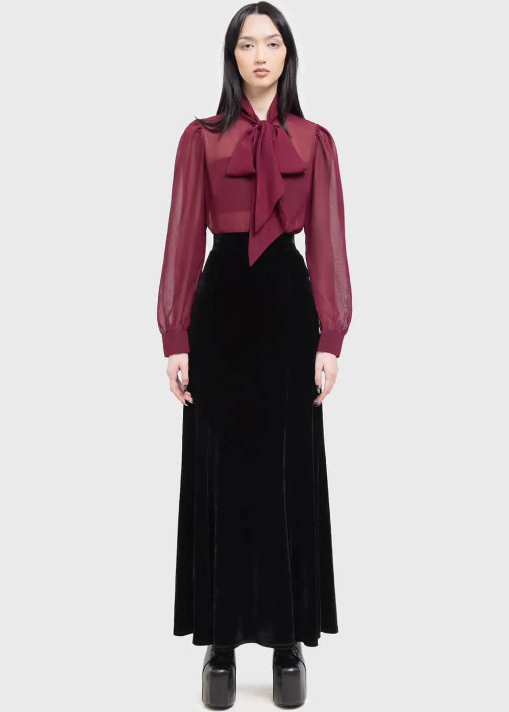 Killstar Kihilist Void Viper Velvet Maxi Skirt Black