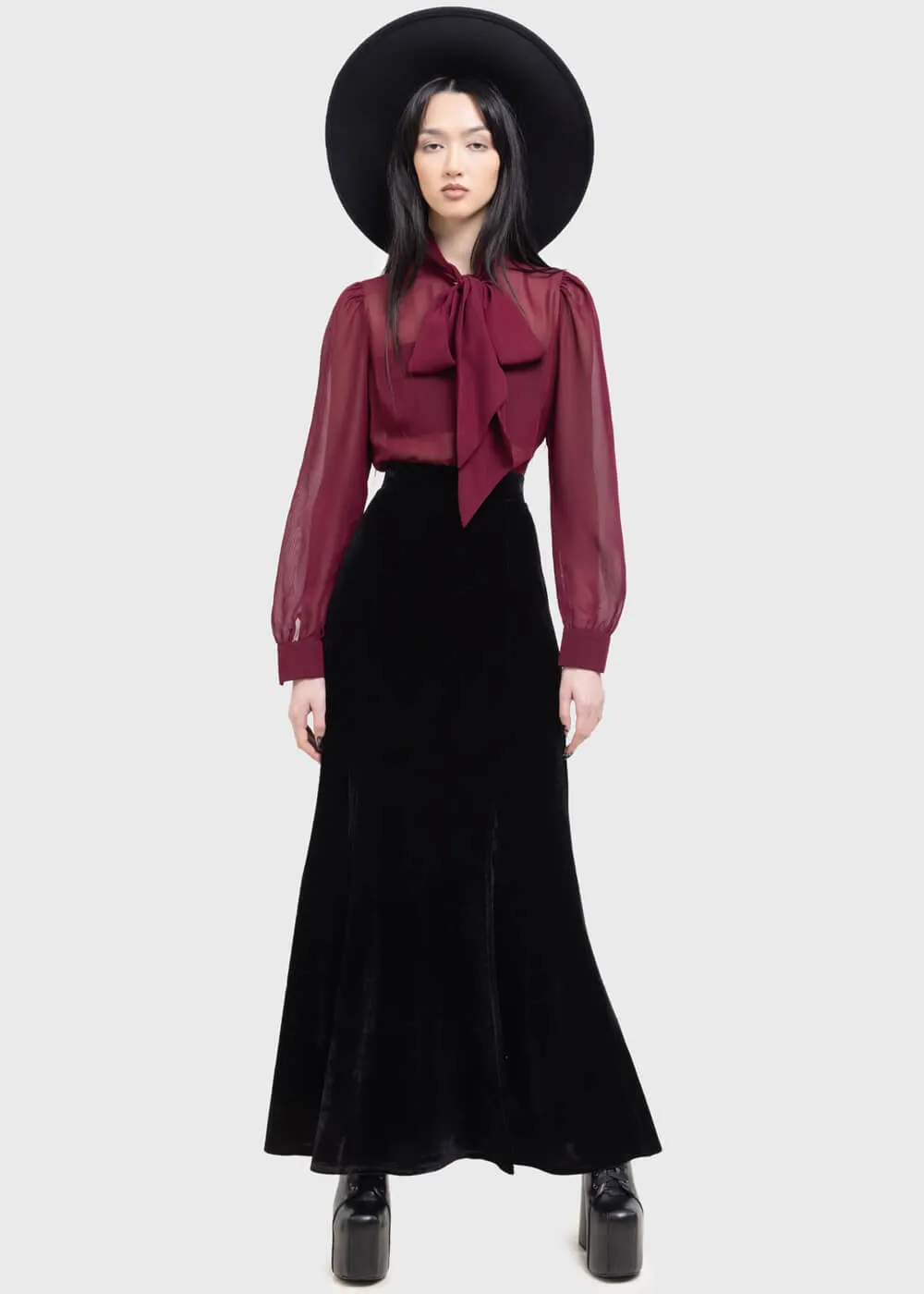 Killstar Kihilist Void Viper Velvet Maxi Skirt Black