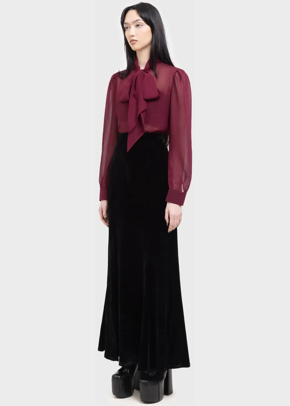Killstar Kihilist Void Viper Velvet Maxi Skirt Black