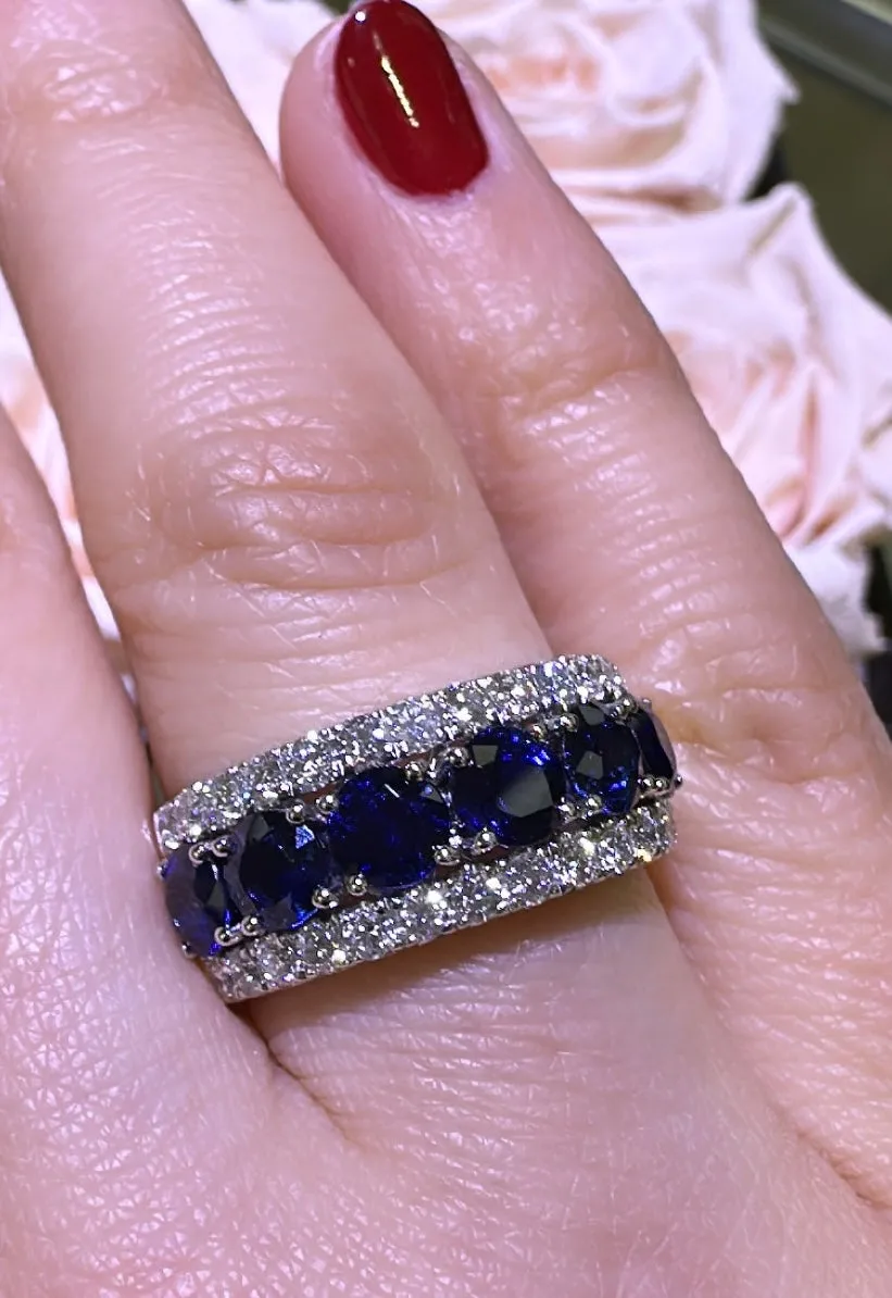 Ladies Diamond and Blue Sapphire Ring