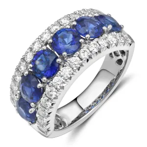 Ladies Diamond and Blue Sapphire Ring
