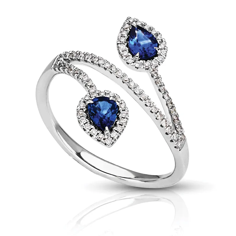 Leaf Design 0.50 ct. Natural Blue Sapphire Two Stone Ring
