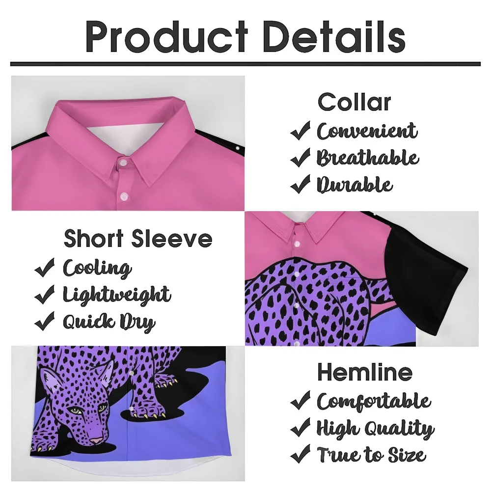 Leopard Art Print Casual Oversized Short Sleeve Shirt 2407001248