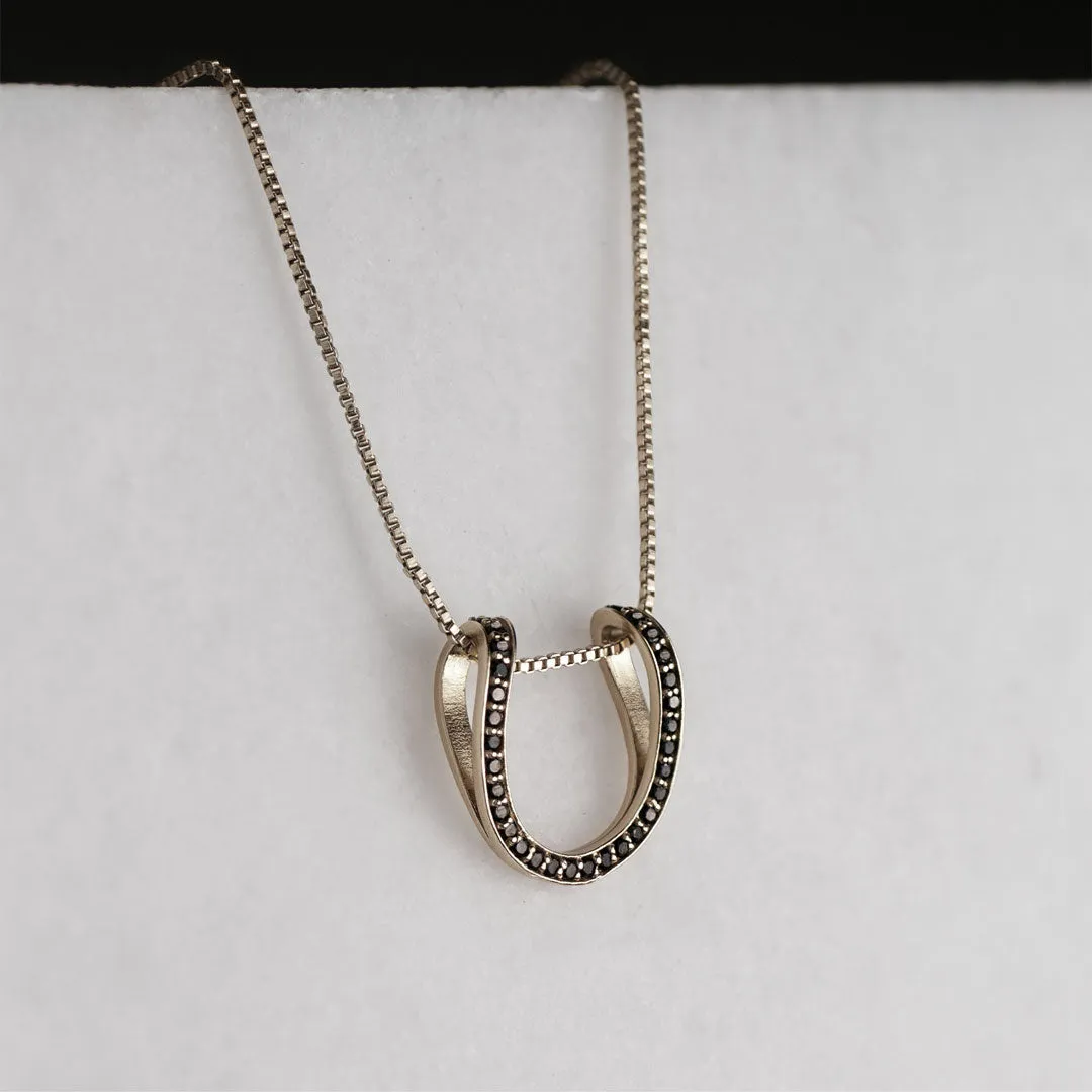 Levade - Black Moisannite Stones and Sterling Silver Horseshoe Necklace
