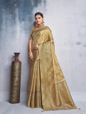 Luxurious Matte Gold Tissue Saree Contrasted with Black Finish