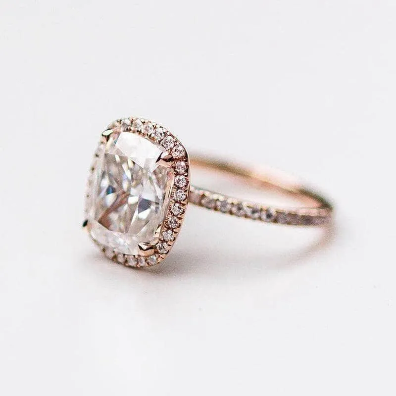 Luxurious Rose Gold Halo Cushion Cut Engagement Ring