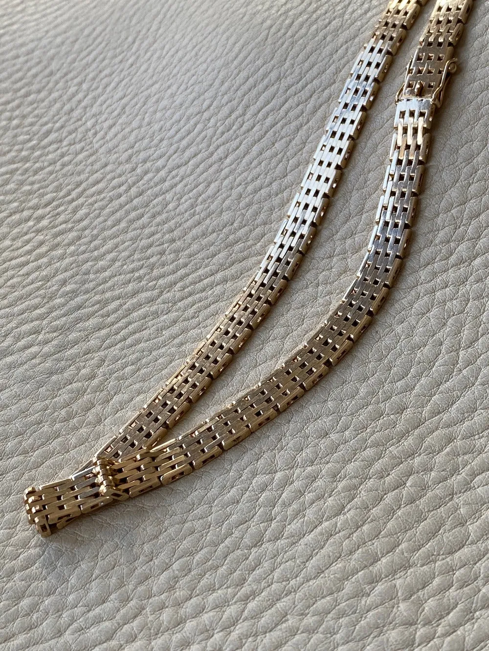 Luxurious solid gold brick link necklace - Danish vintage 14k gold - 49g!