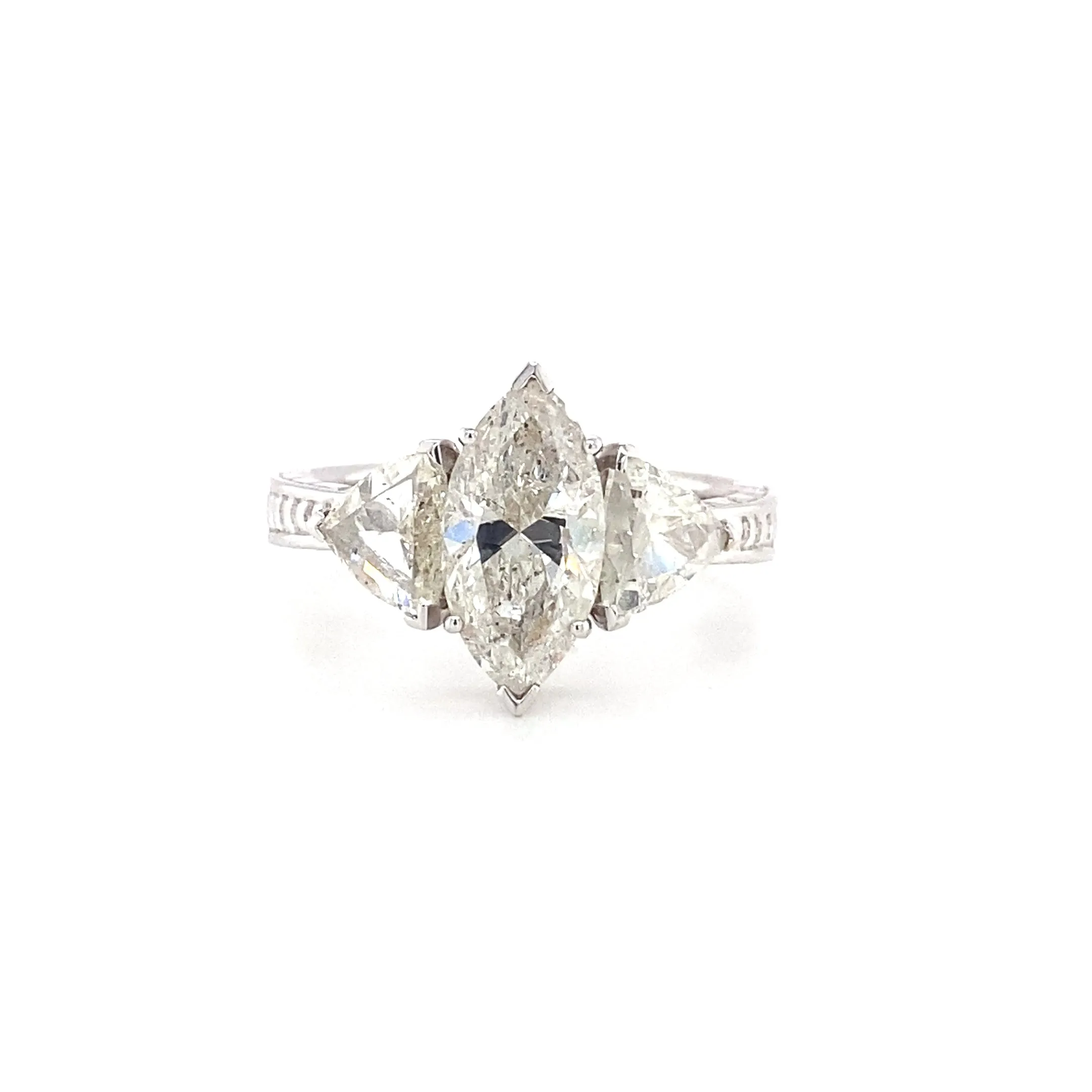 Marquise 3 Stone Ring with Trilliant Cut Side Diamonds