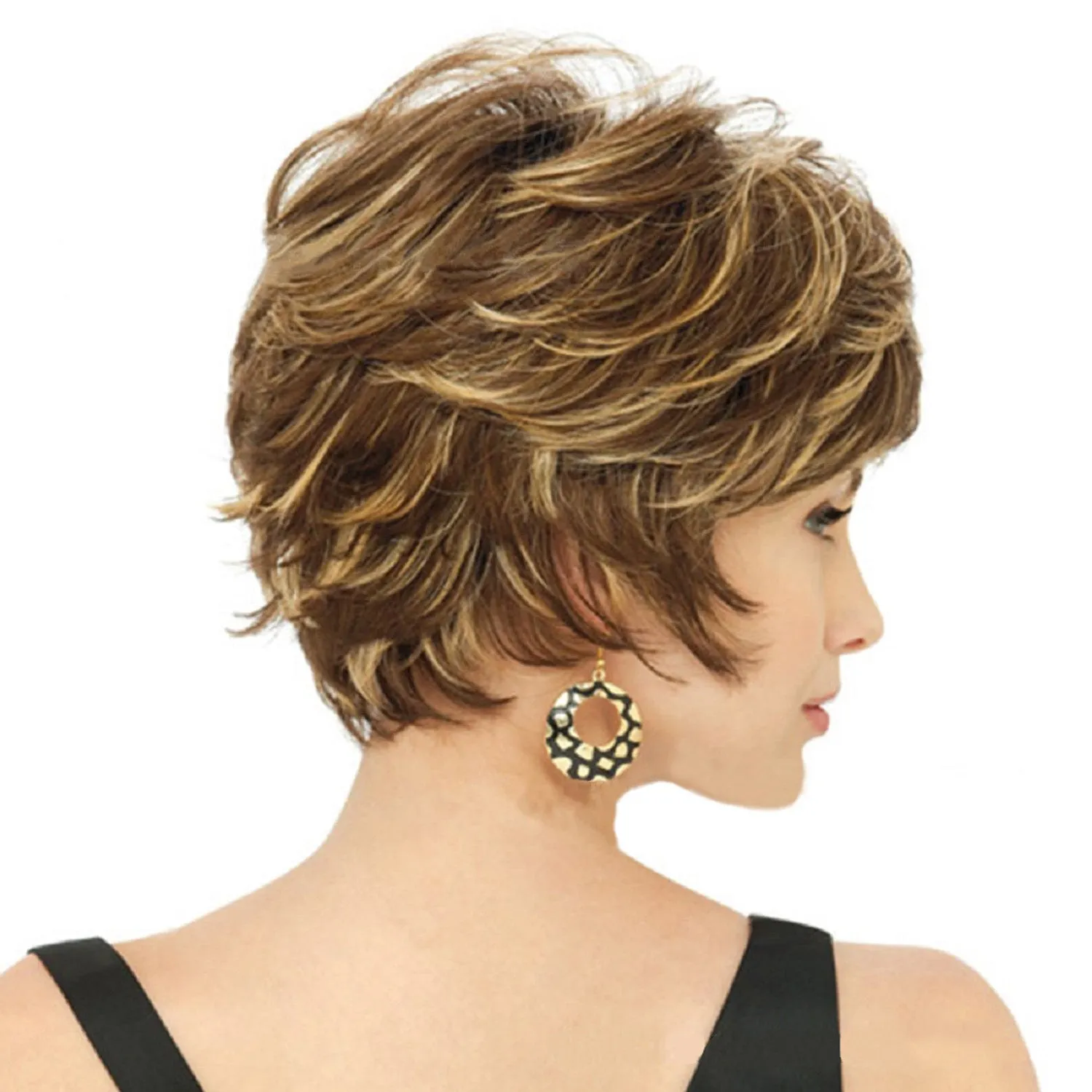 Martha | Brown Short Pixie Cut Straight Synthetic Hair Wig With Bangs