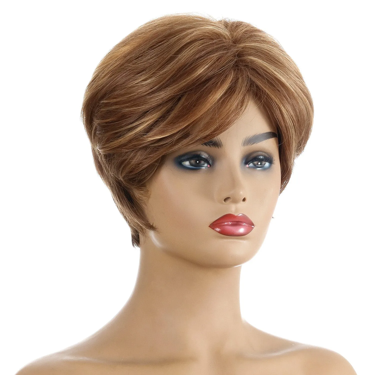 Martha | Brown Short Pixie Cut Straight Synthetic Hair Wig With Bangs