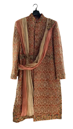 Men's Rust & Gold Lace Layered Sherwani