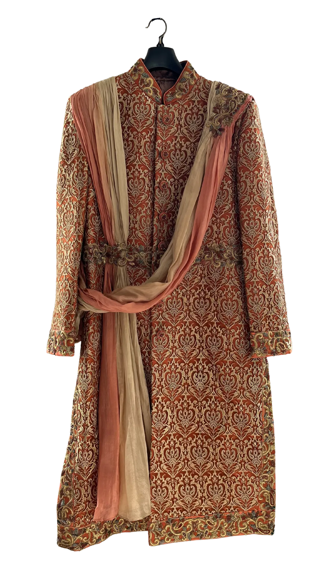 Men's Rust & Gold Lace Layered Sherwani