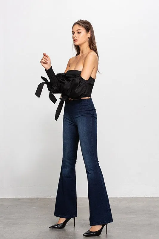 Mid Rise Banded Wider Flare Jeans