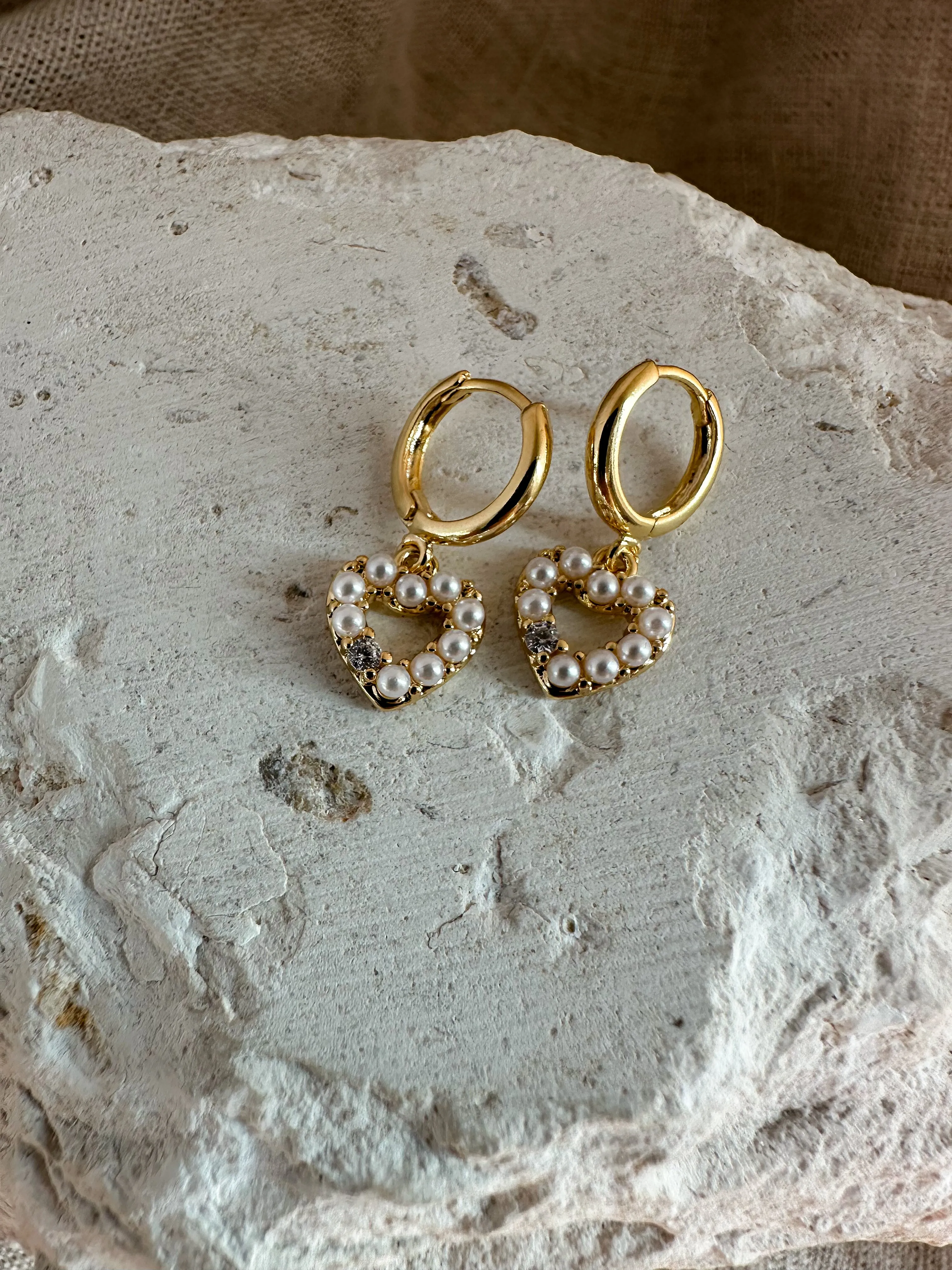 Mini Pearl Heart Hoops