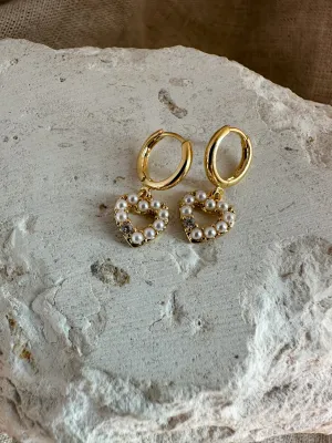 Mini Pearl Heart Hoops