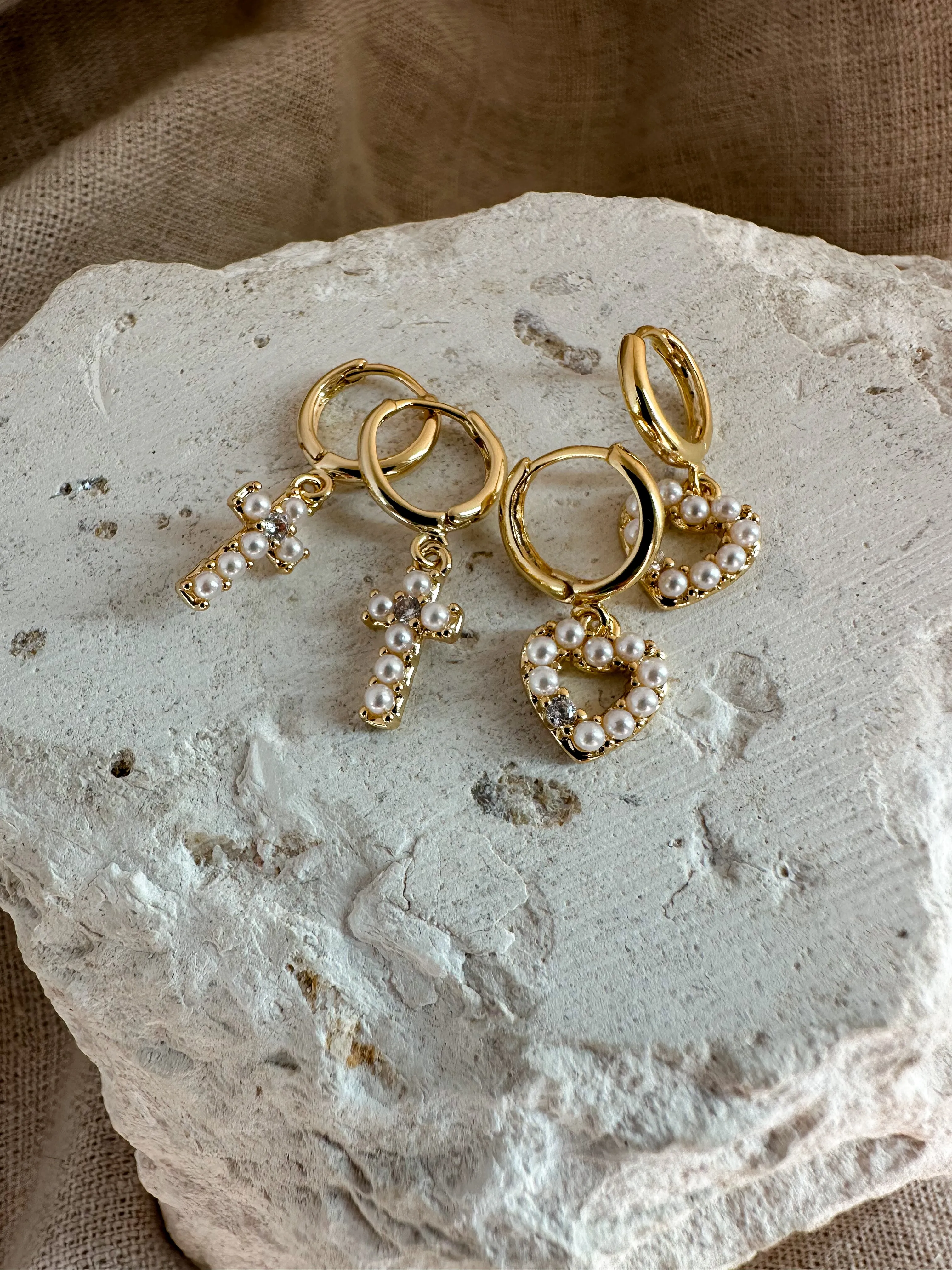 Mini Pearl Heart Hoops