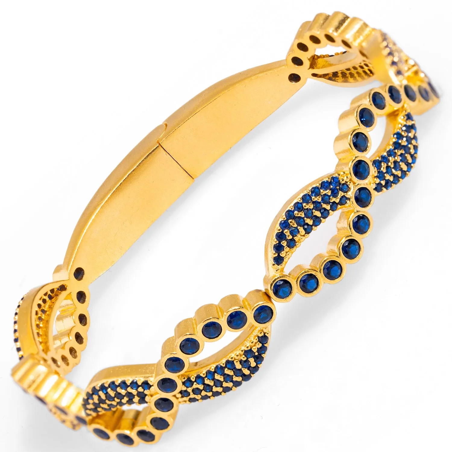 Modern Style Sapphire Gemstone & Gold Bangle Bracelet