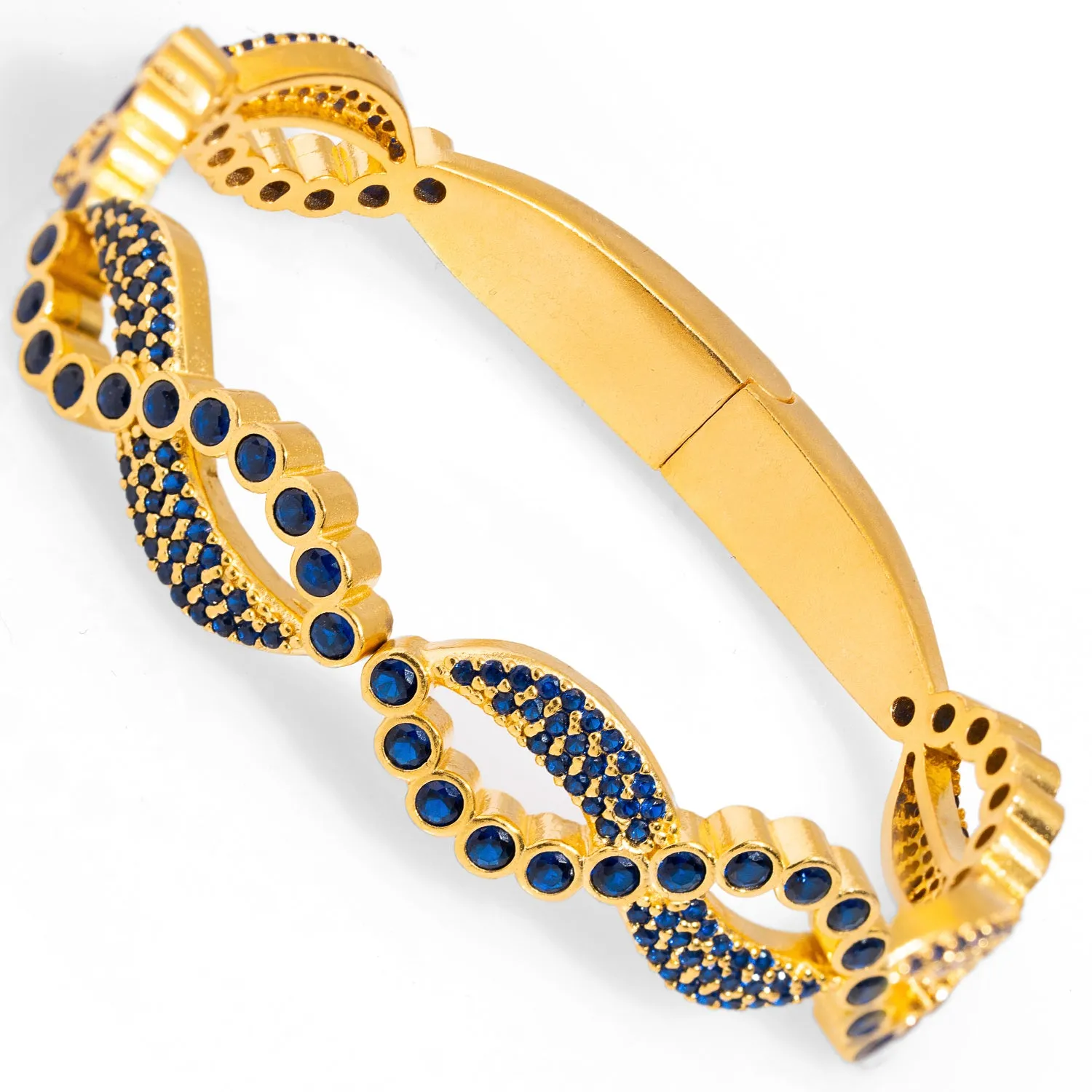 Modern Style Sapphire Gemstone & Gold Bangle Bracelet