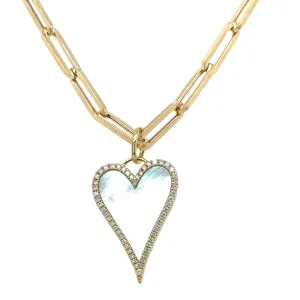 Mother Of Pearl and Diamond Heart Pendant Necklace