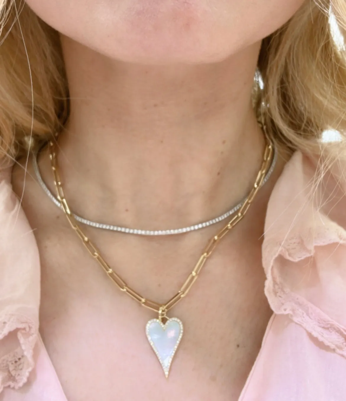 Mother Of Pearl and Diamond Heart Pendant Necklace