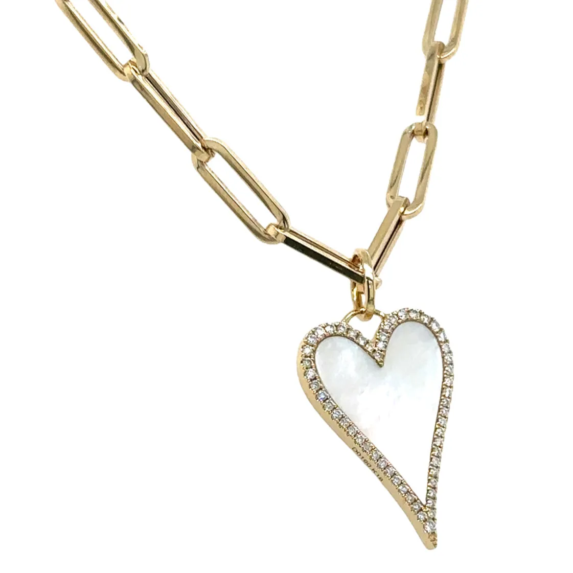 Mother Of Pearl and Diamond Heart Pendant Necklace
